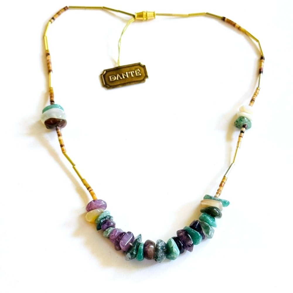 VTG Western Necklace heishi amethyst quartz aventurine natural stone choker 16"